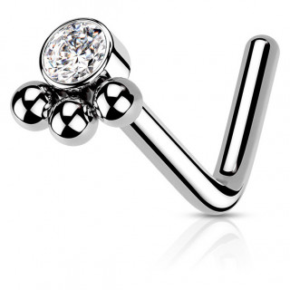 Piercing nez tige L en acier perl� et serti style boh�mien - clair
