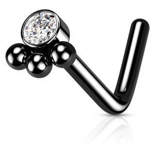 Piercing nez tige L en acier perl� et serti style boh�mien - Noir