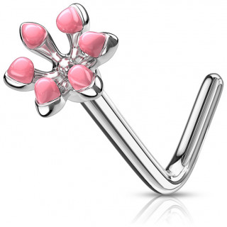 Piercing nez tige L fleur emaill�e - Rose