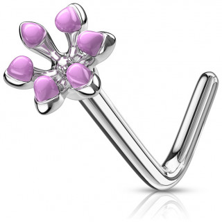 Piercing nez tige L fleur emaill�e - Violet