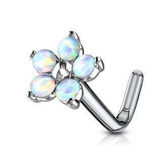 Piercing nez tige L fleur � p�tales d'opale - blanc
