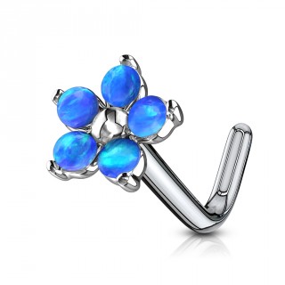 Piercing nez tige L fleur � p�tales d'opale - bleu