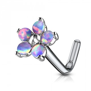 Piercing nez tige L fleur � p�tales d'opale - violet