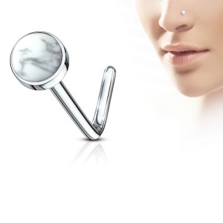 Piercing nez tige L � pierre Howlite blanche