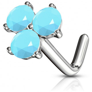 Piercing nez tige "L" � trio de strass en triangle - bleu p�le