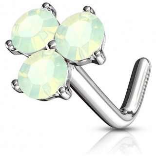 Piercing nez tige "L" � trio de strass en triangle - vert