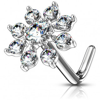 Piercing nez tige L avec soleil majestueux � strass clair