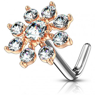Piercing nez tige L avec soleil majestueux cuivr� � strass clair