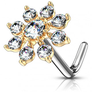 Piercing nez tige L avec soleil majestueux dor� � strass clair