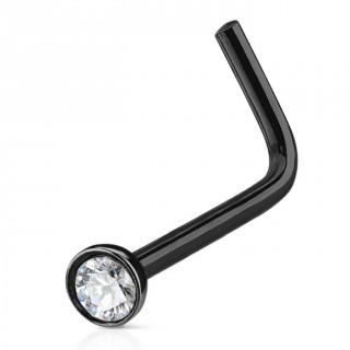Piercing nez tige "L" noir en acier � cristal