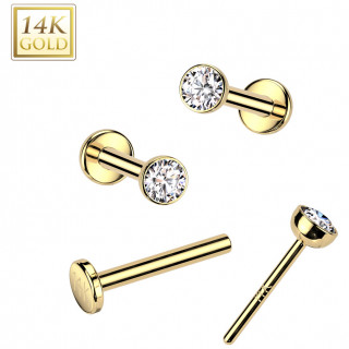 Piercing nez � tige labret et demi-sph�re sertie en Or Jaune 14 carats (push-in)
