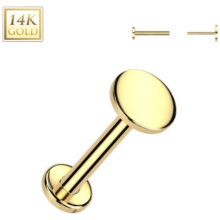 Piercing nez � tige labret et disque en Or Jaune 14 carats (push-in)