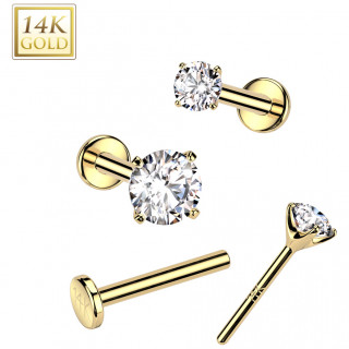 Piercing nez � tige labret et griffe sertie en Or Jaune 14 carats (push-in)