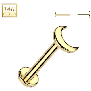 Piercing nez � tige labret et Lune en Or Jaune 14 carats (push-in)