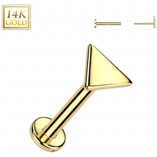 Piercing nez � tige labret et Triangle en Or Jaune 14 carats (push-in)
