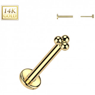 Piercing nez tige labret � 3 perles style boh�mien en Or jaune 14 carats