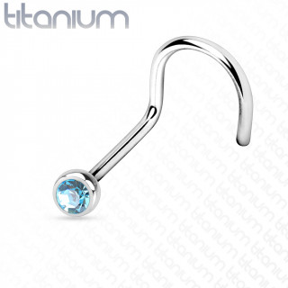 Piercing nez titane boule strass aqua � tige en "U"