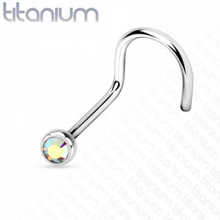 Piercing nez titane boule strass aurore bor�ale � tige en "U"