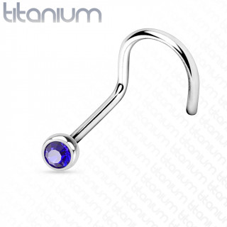 Piercing nez titane boule strass bleu � tige en "U"