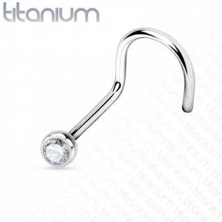 Piercing nez titane boule strass clair � tige en "U"