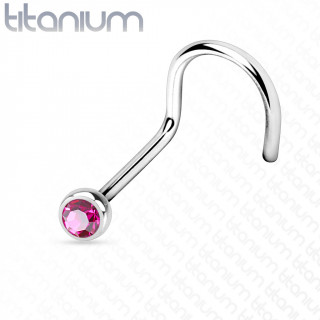Piercing nez titane boule strass fuchsia � tige en "U"