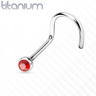 Piercing nez titane boule strass rouge � tige en "U"