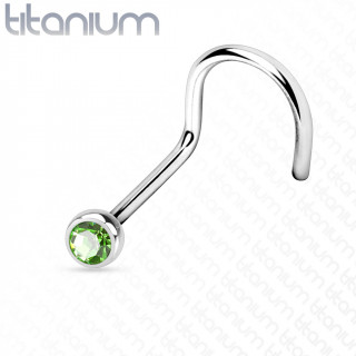 Piercing nez titane boule strass vert � tige en "U"