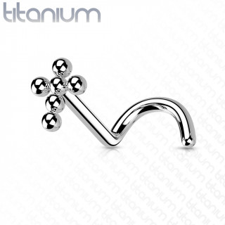 Piercing nez Titane croix de perles � tige tire-bouchon