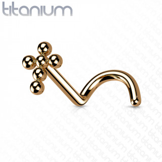 Piercing nez Titane cuivr� croix de perles � tige tire-bouchon