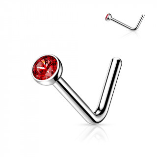 Piercing nez titane en "L" � demi-boule strass Rouge