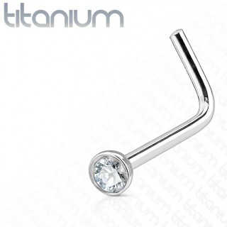 Piercing nez titane en "L" � demi-boule strass