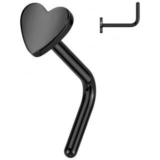 Piercing nez Titane noir coeur � tige en L