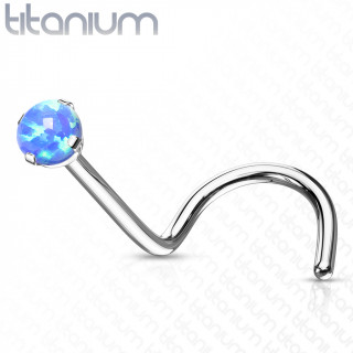 Piercing nez titane G23 serti Opale � tige en "U" - Bleu