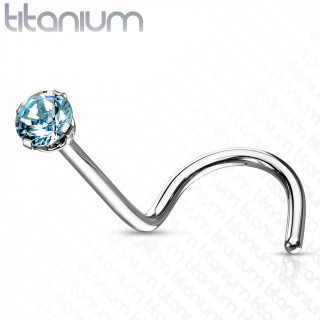 Piercing nez Titane strass Bleu clair (aqua) � tige en "U"