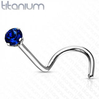 Piercing nez Titane strass Bleu � tige en "U"