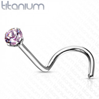 Piercing nez Titane strass Rose � tige en "U"