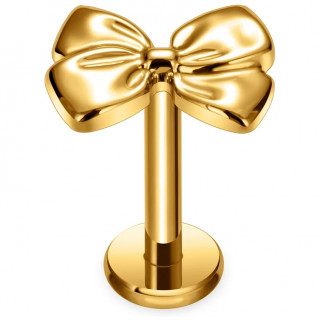 Piercing noeud papillon en Titane dor� � filetage interne (l�vre et oreille)