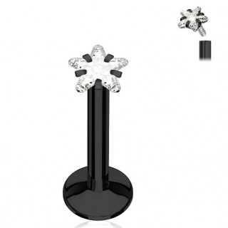 Piercing noir � strass �toil� et filetage interne (l�vre, cartilage...)