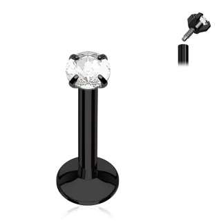 Piercing noir � strass rond et filetage interne (l�vre, cartilage...)