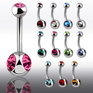 Piercing nombril � boule doublement sertie