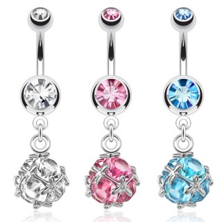 Piercing nombril � boule multi-pierres