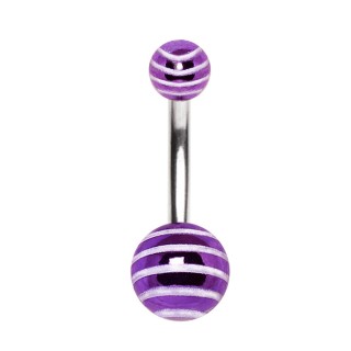 Piercing nombril � boules acrylique violettes stri�es