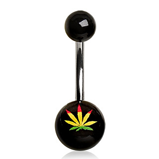 Piercing nombril � boules noires avec motif cannabis