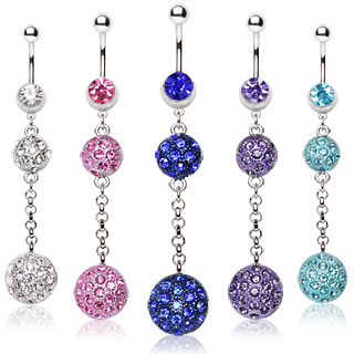 Piercing nombril � boules shamballa enchain�es