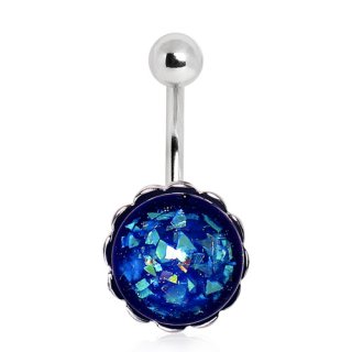 Piercing nombril � bulle d'opale synth�tique bleue