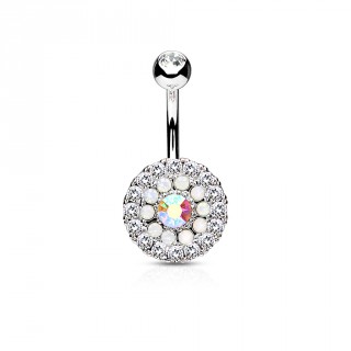 Piercing nombril � cercles concentriques de cristaux et Opalites - Aurore bor�ale