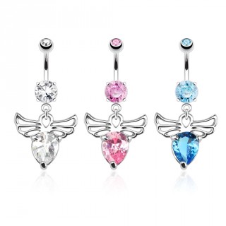 Piercing nombril � coeur de pierre avec ailes d'ange