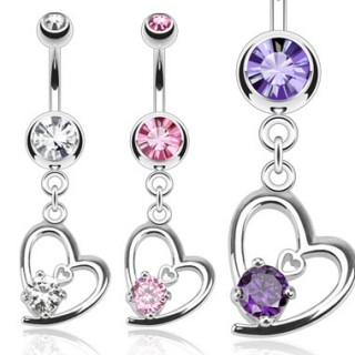 Piercing nombril � coeur design serti et mini coeur