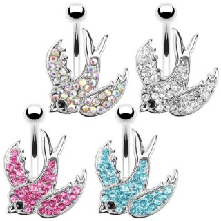 Piercing nombril � hirondelle pav�e de pierres