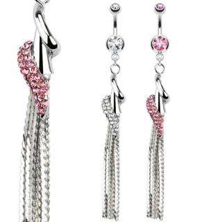 Piercing nombril � c�ne avec spirale et chaines